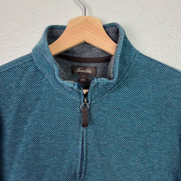 Tasso Elba Men's Size Large Birdseye 1/4 Zip Stand Collar Sweater Teal Blue - Picture 3 of 9